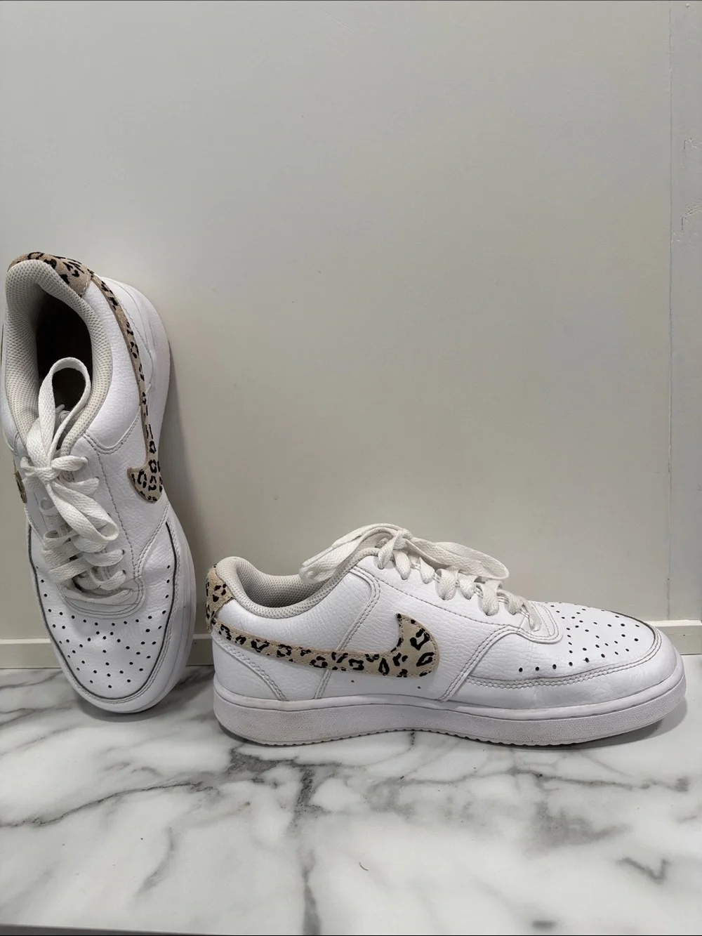 Nike Women’s Size 9 Court Vision Low 'Leopard Swoosh - White' DD9665-100